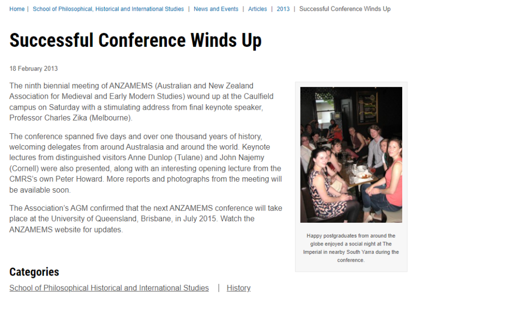 Screencap from the now defunct website for the 2013 ANZAMEMS conference